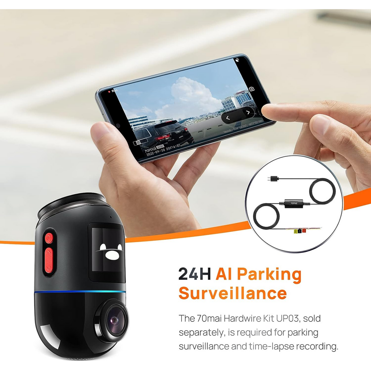 70mai Omni Dash Cam (X200) Rotación 360° eMMC de 128GB integrada Soporta 4G LTE