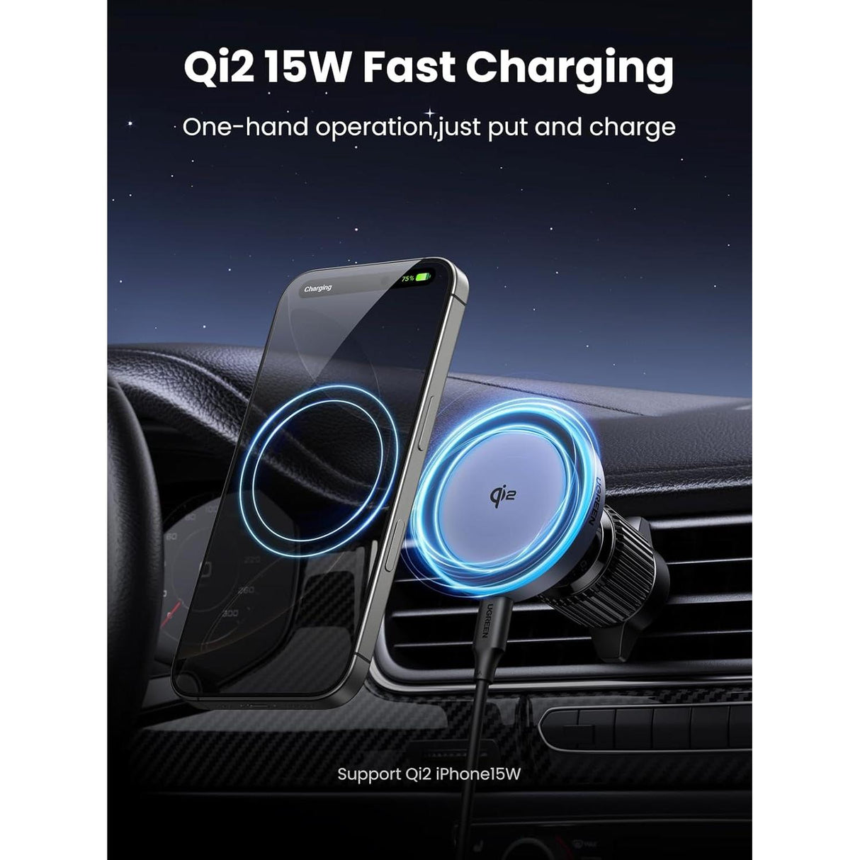 UGREEN Qi2 Wireless Car Charger 15W MagSafe