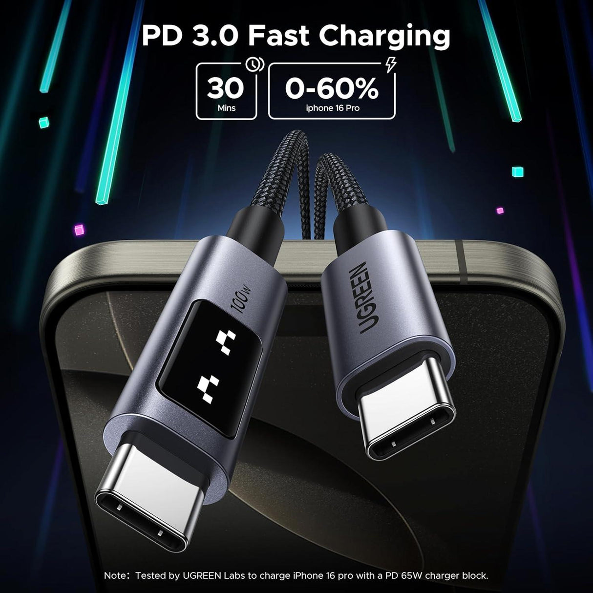 UGREEN Uno 100W Cable USB-C a USB-C Carga Rápida con Pantalla LED 1 Metro