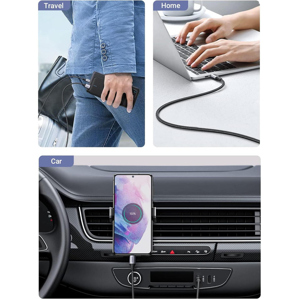 UGREEN Cable USB-A a USB-C Trenzado de Carga Rápida 3 Metros