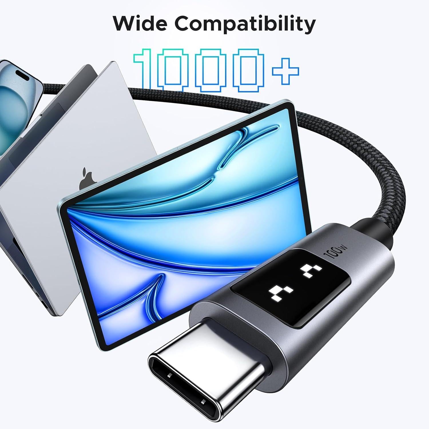 UGREEN Uno 100W Cable USB-C a USB-C Carga Rápida con Pantalla LED 1 Metro