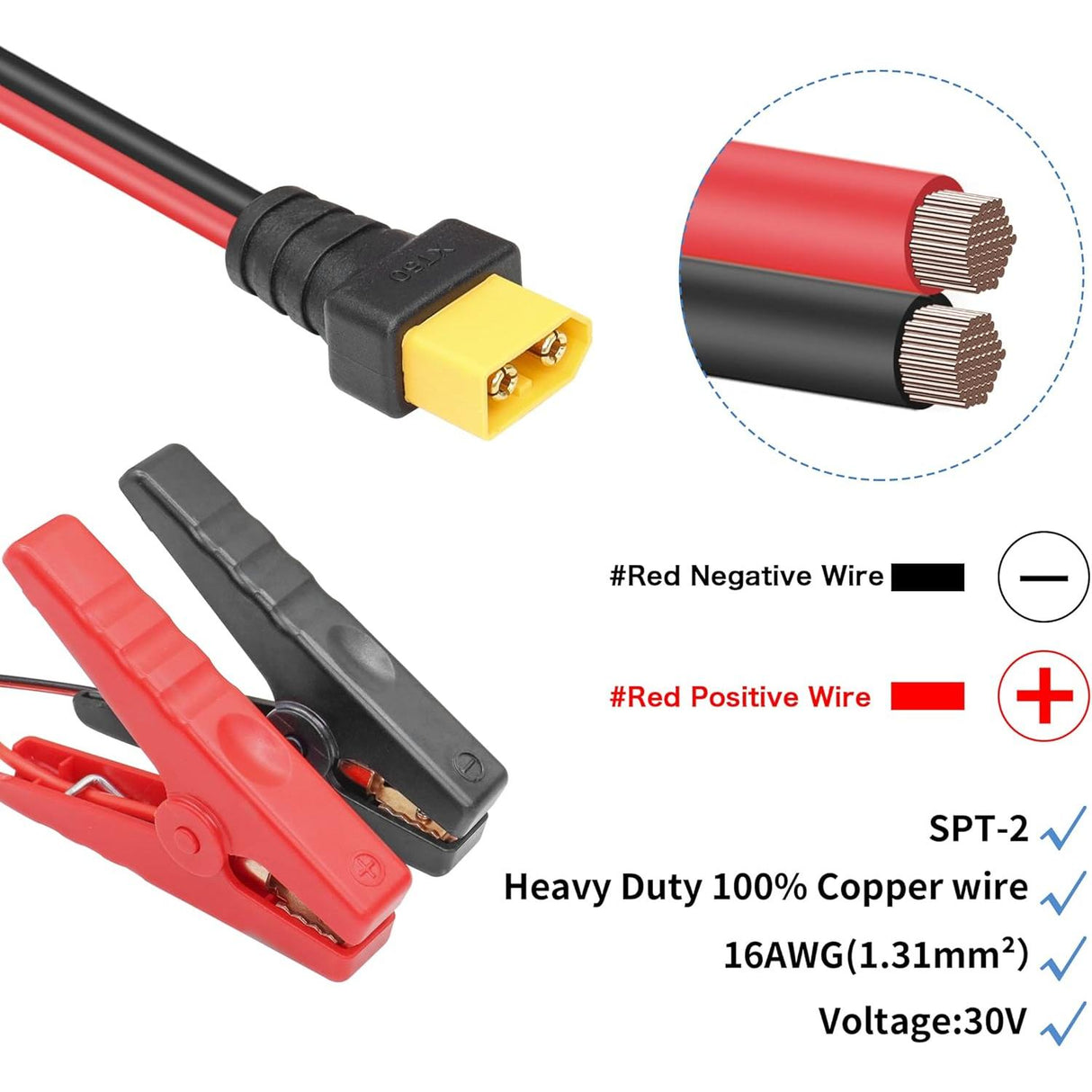 YACSEJAO Cable XT60 a Lagartos para Batería Extensión 16AWG 1.8 Metros