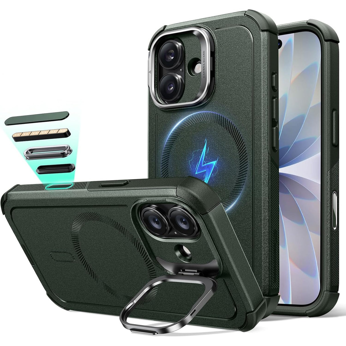 ESR iPhone 17 Cyber Tough Magnetic Case con Stand, MagSafe y Control de Cámara Protección Grado Militar 7X