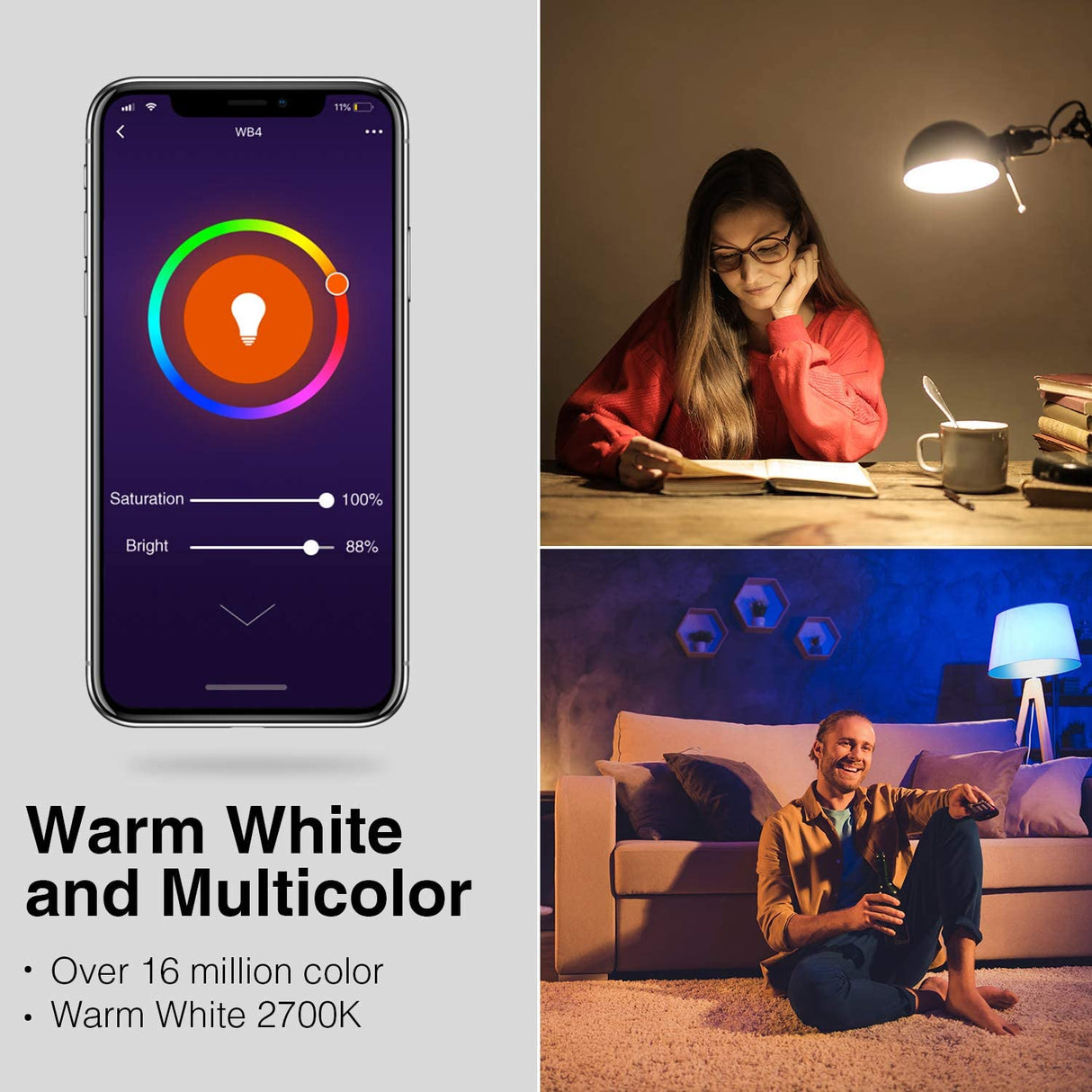 2 Focos Inteligentes Gosund RGB Multicolor WiFi Funciona con Alexa & Google Assistant