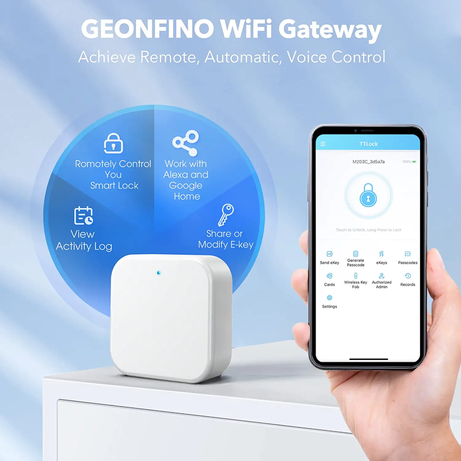 GEONFINO G2 Gateway HUB para Cerraduras inteligentes TTLock funciona con Alexa y Google Assistant