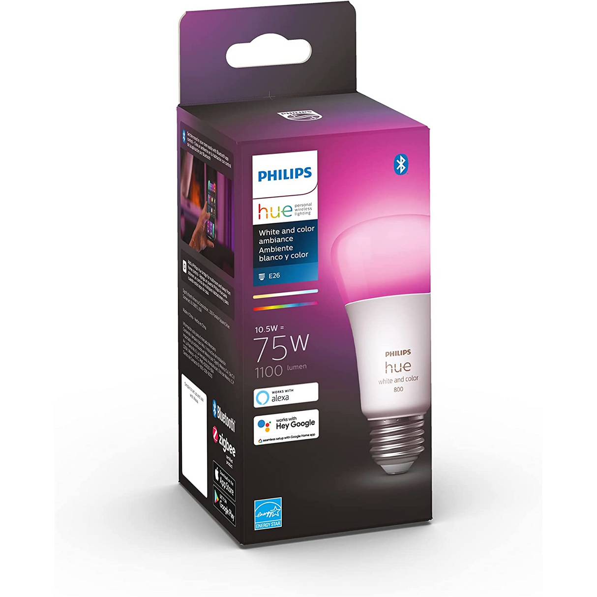 Philips Hue White and Color Foco A19 1100 Lúmenes Bluetooth & Zigbee Funciona con Alexa y Google