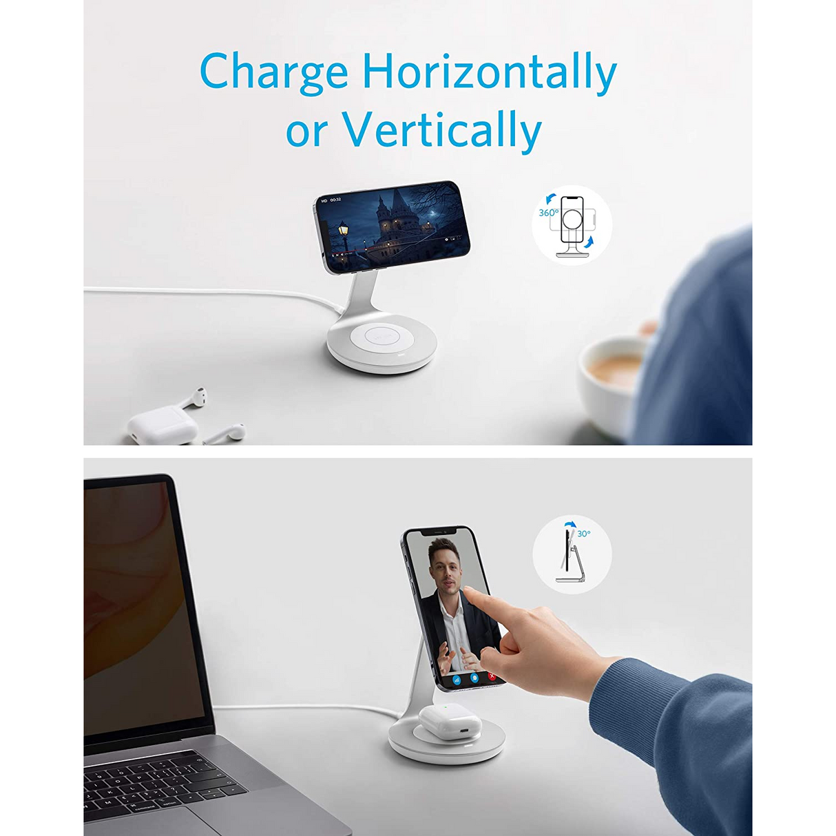 Anker Magnético PowerWave 2 en 1 MagSafe para iPhone 12/13 Series AirPods Pro