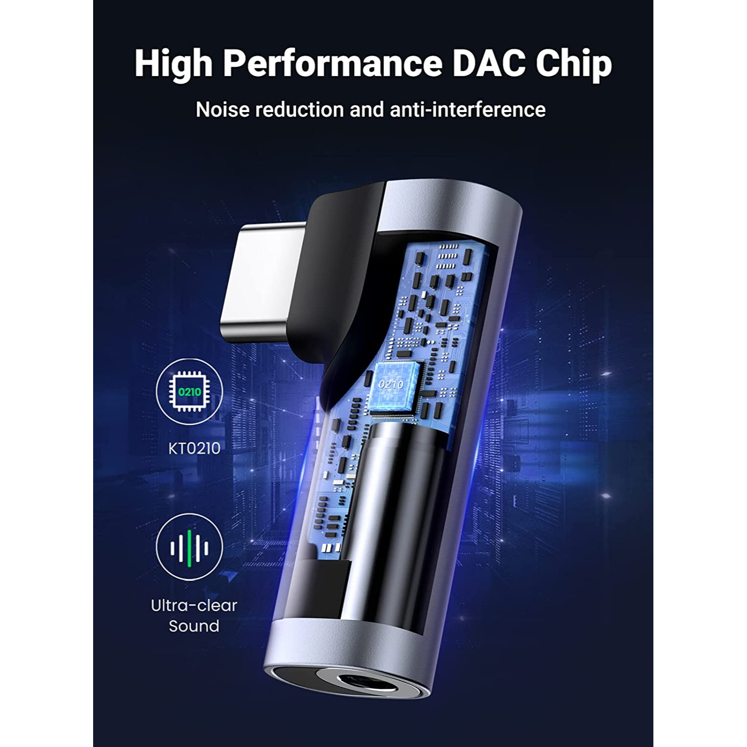 UGREEN Adaptador de Audio USB-C a 3.5mm auxiliar, micrófono estéreo DAC, HiFi, ángulo recto