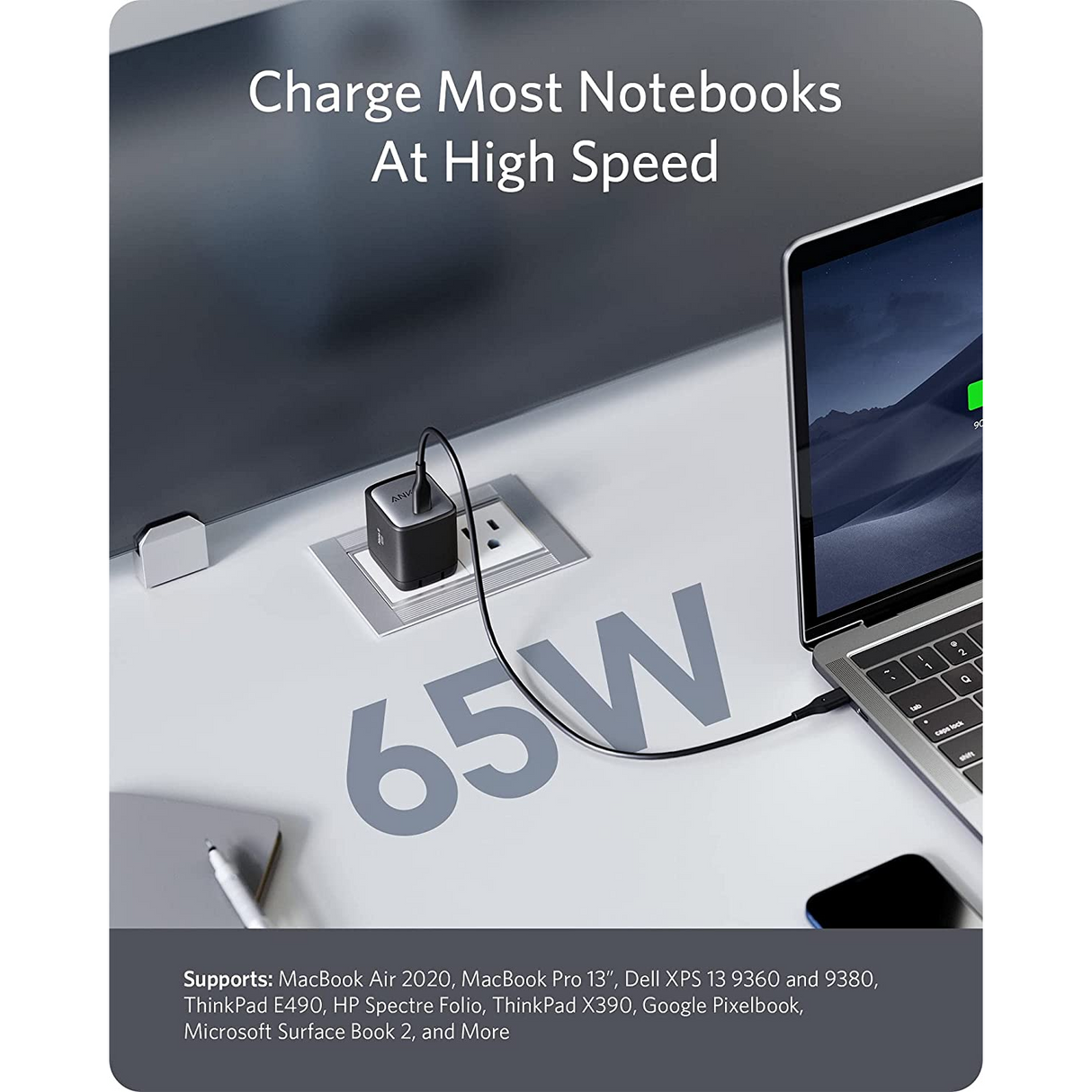 Anker 715 Nano II 65W Cargador 715 USB-C Compacto Rápido para MacBook Pro/Air, Galaxy S20/S10, Dell XPS 13, Note 20/10+, iPhone 13/Pro/Mini, iPad Pro, Pixel y más