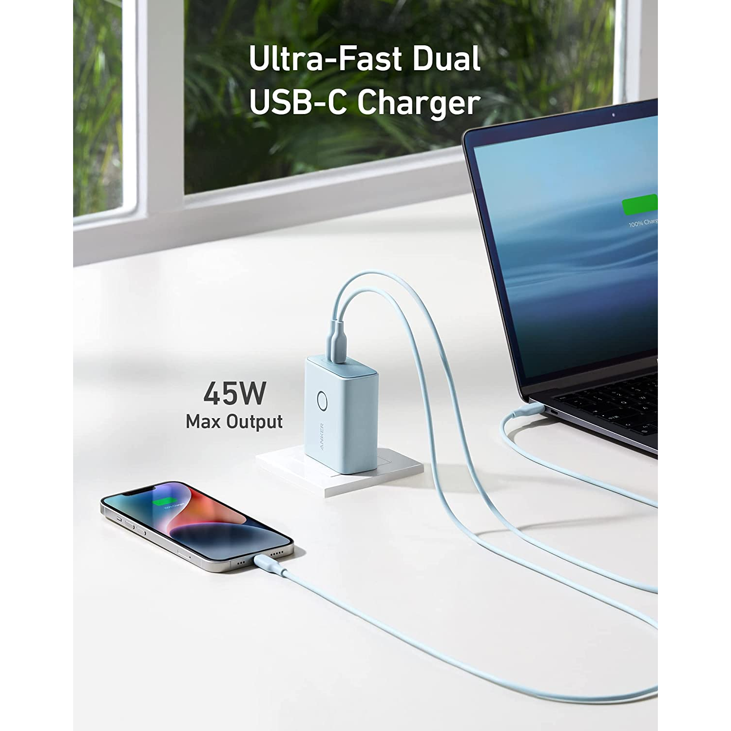 Anker 521 45W Cargador con Power Bank de 5000mAh 20W (PowerCore Fusion), Doble Puerto USB-C para iPhone 14/13/12 Series, iPad Pro, AirPods, Apple Watch y más