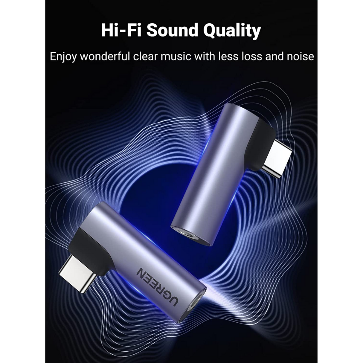 UGREEN Adaptador de Audio USB-C a 3.5mm auxiliar, micrófono estéreo DAC, HiFi, ángulo recto