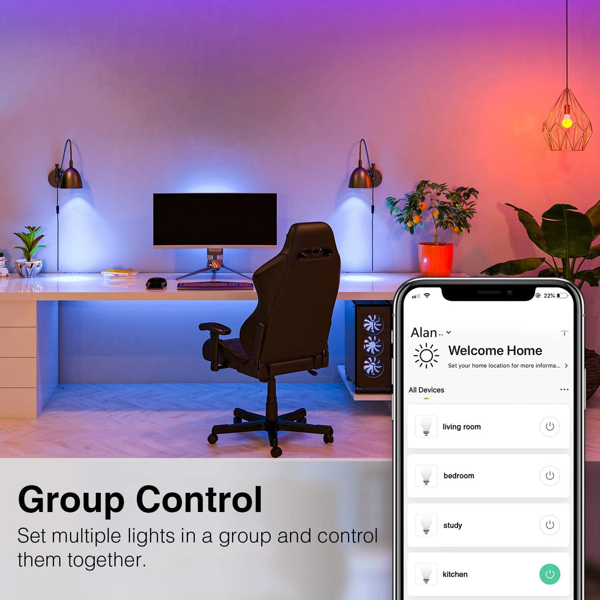 2 Focos Inteligentes Gosund RGB Multicolor WiFi Funciona con Alexa & Google Assistant