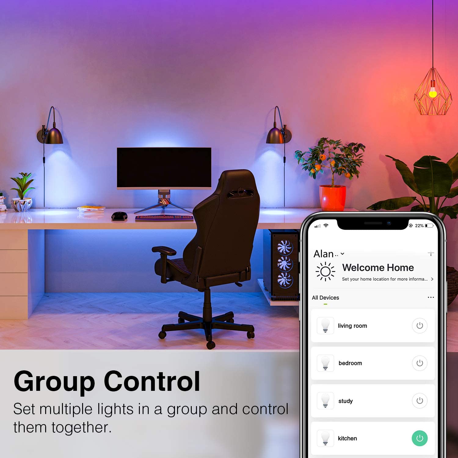 2 Focos Inteligentes Gosund RGB Multicolor WiFi Funciona con Alexa & Google Assistant