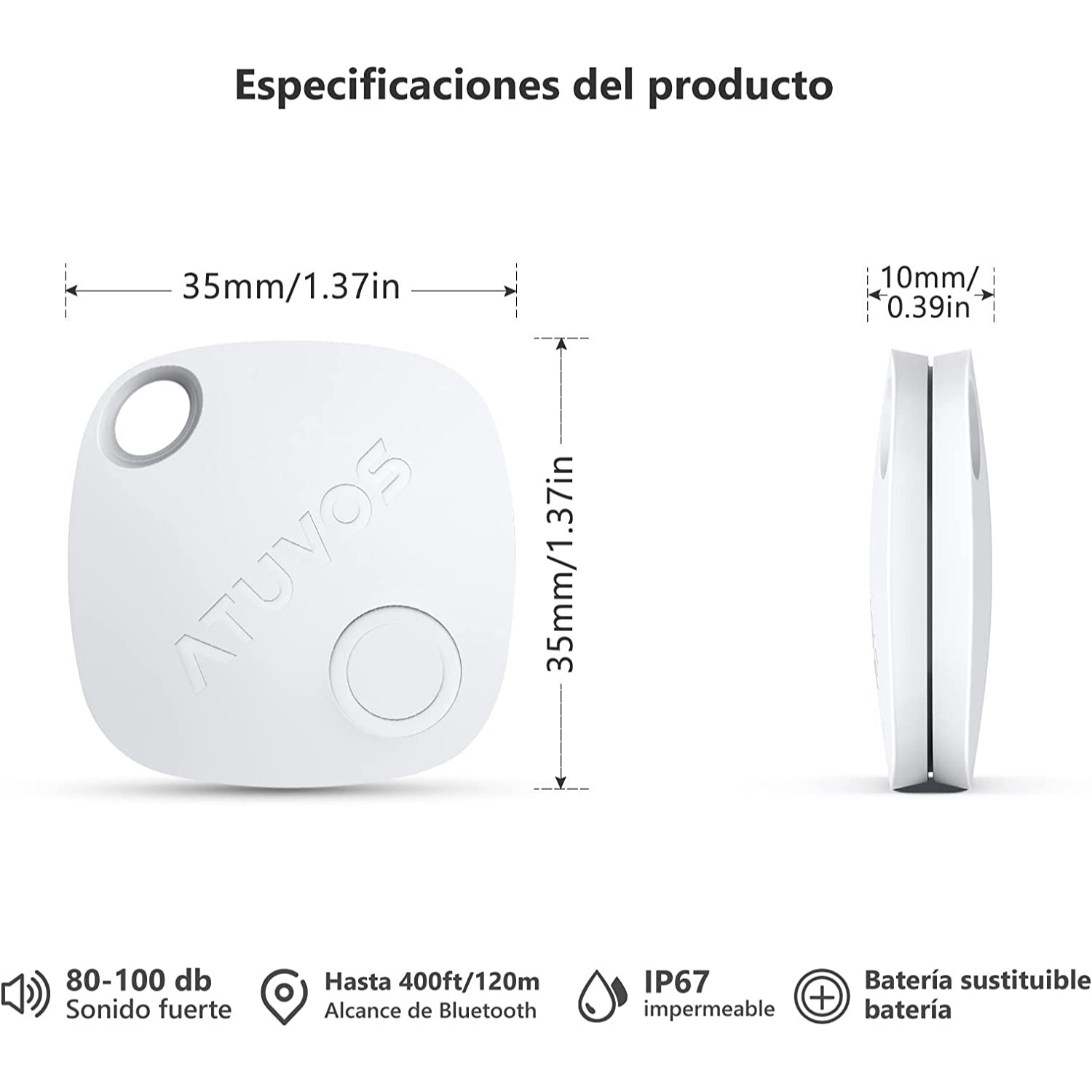 ATUVOS Tag Localizador con Apple Find My (solo iOS) Rastreador Impermeable Bluetooth Inteligente