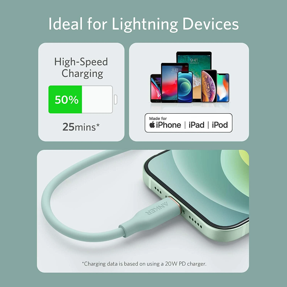Anker Powerline III Flow Cable USB-C a Lightning para iPhone 8 al 14 Series, iPad, AirPods (Certificado MFi)