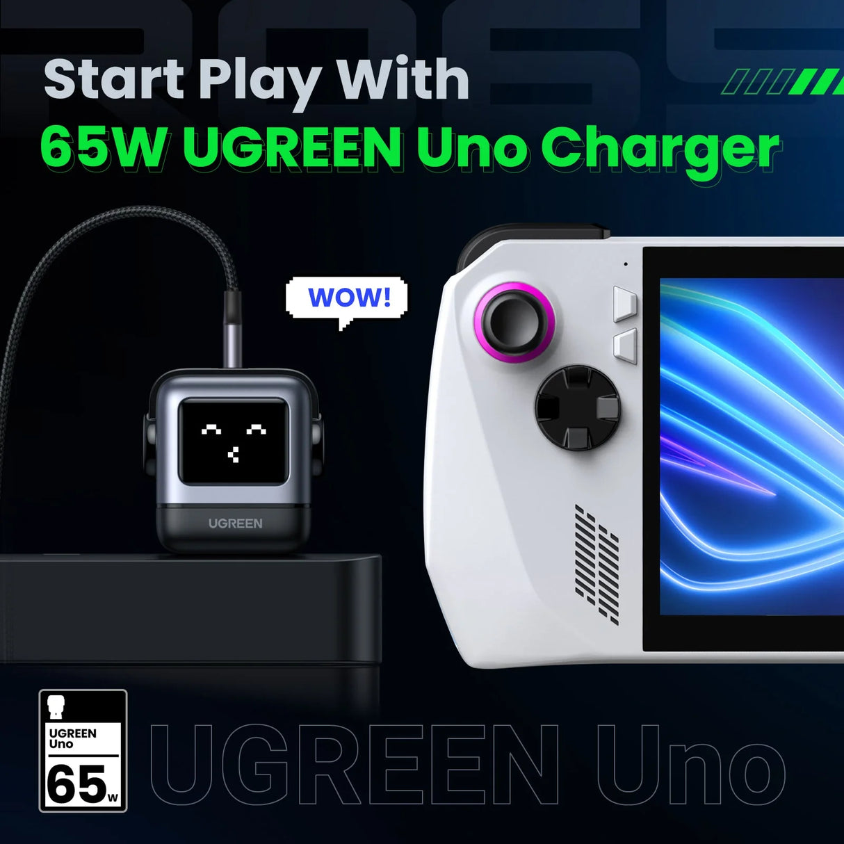 UGREEN Uno 65W Cargador USB-C 3 Puertos Robot GaN