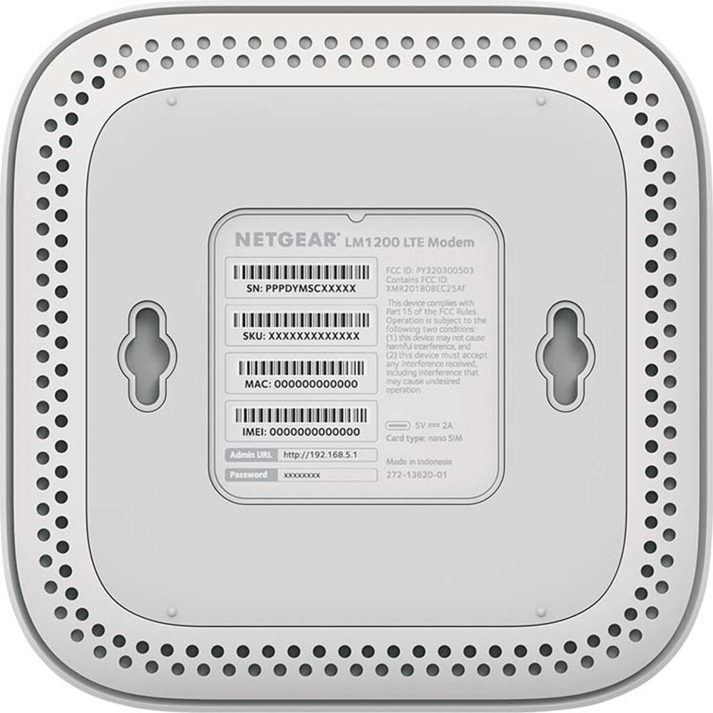 Netgear LM1200 Módem 4G LTE, vista inferior con etiqueta