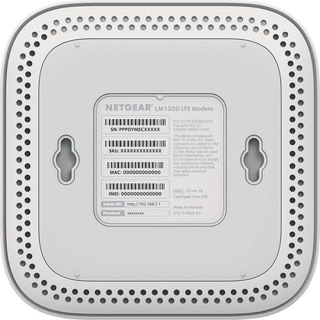 Netgear LM1200 Módem 4G LTE, vista inferior con etiqueta