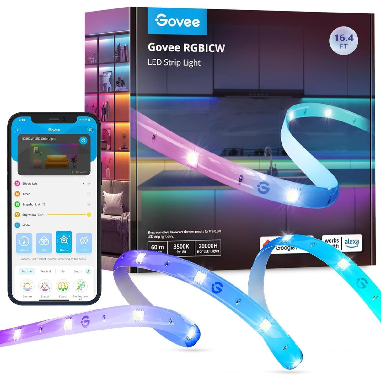 Govee RGBICW Tira LED WiFi con Blanco Cálido Multicolor de 5 metros