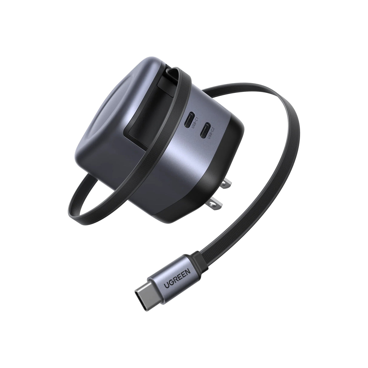 UGREEN Nexode 45W GaN Cargador con Cable USB-C Retráctil y 2 Puertos