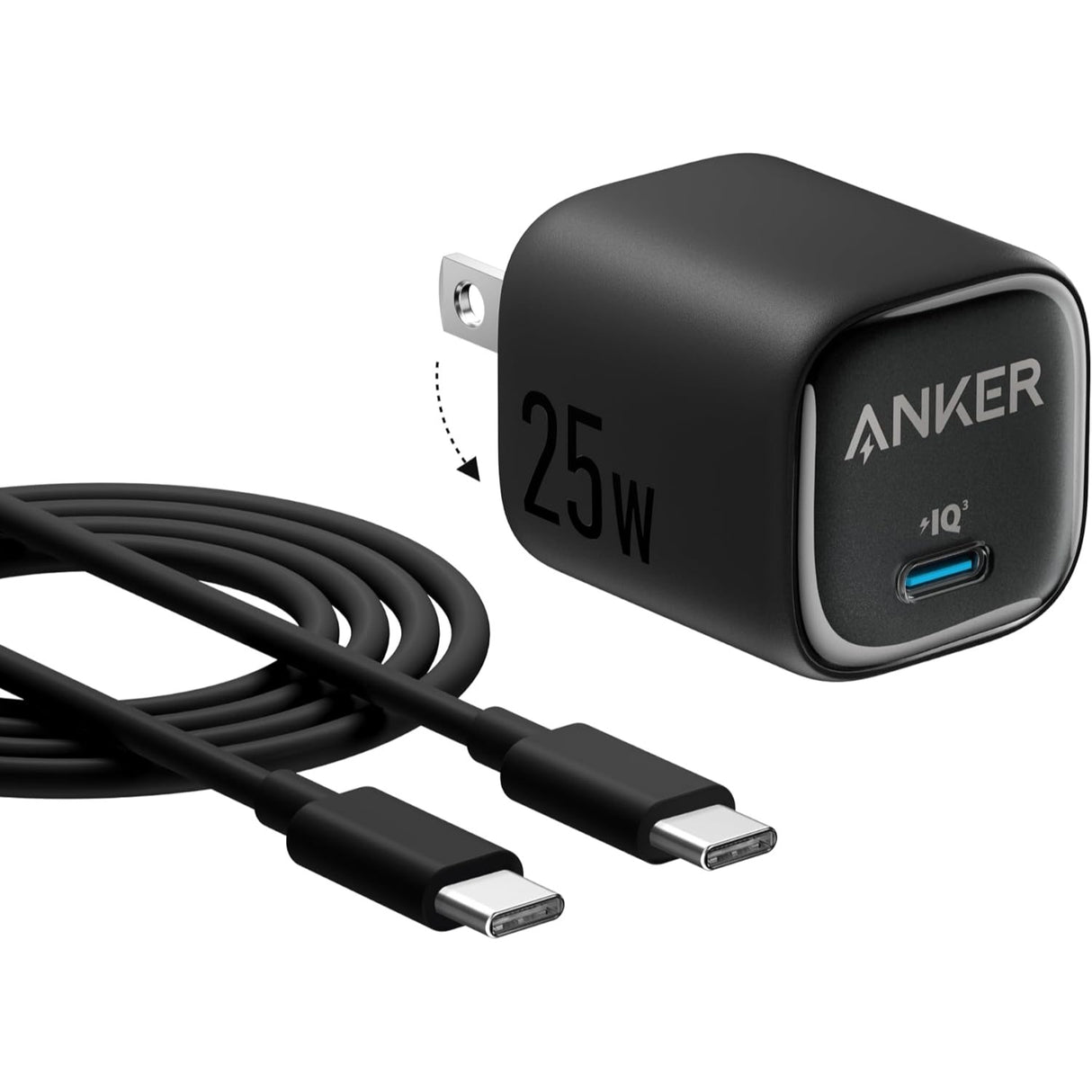 Anker 25W Cargador USB-C Plegable Carga Rápida - Pack con Cable