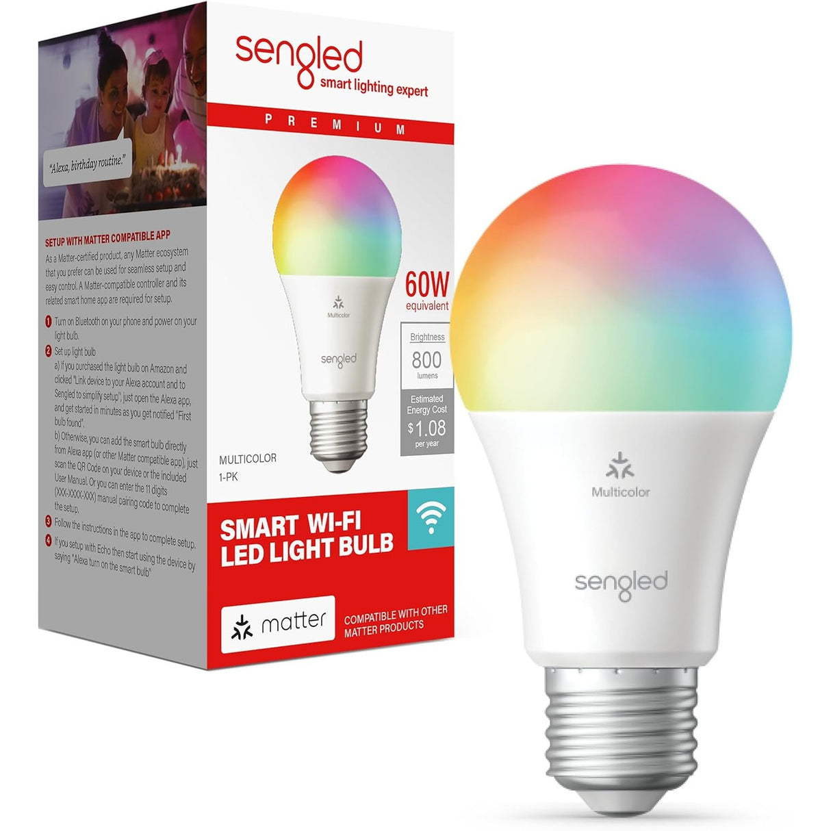 Sengled Foco Led Inteligente WiFi Matter Multicolor 60W