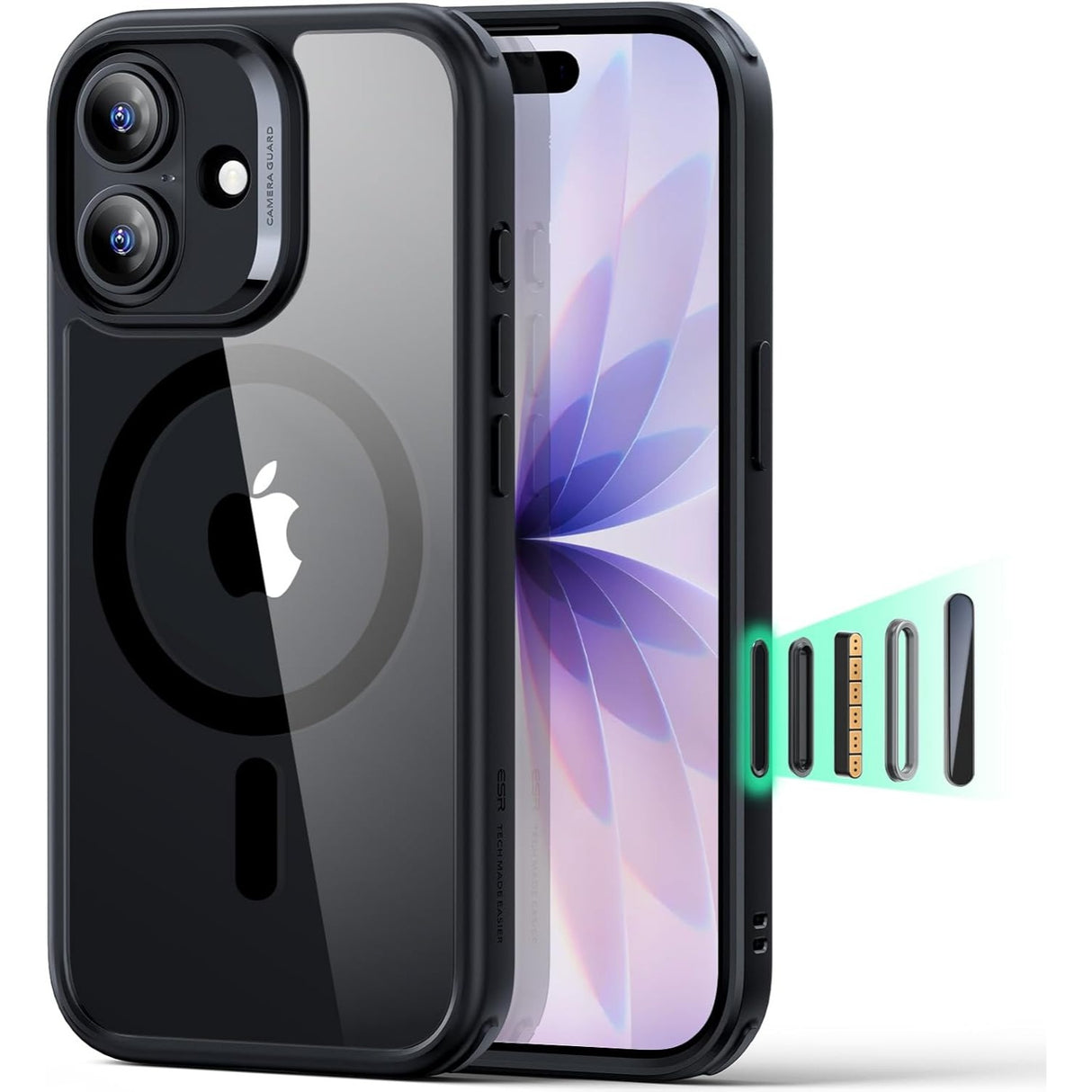 ESR iPhone 17 Classic Hybrid Case con MagSafe y Control de Cámara Protección Grado Militar - Negro Transparente