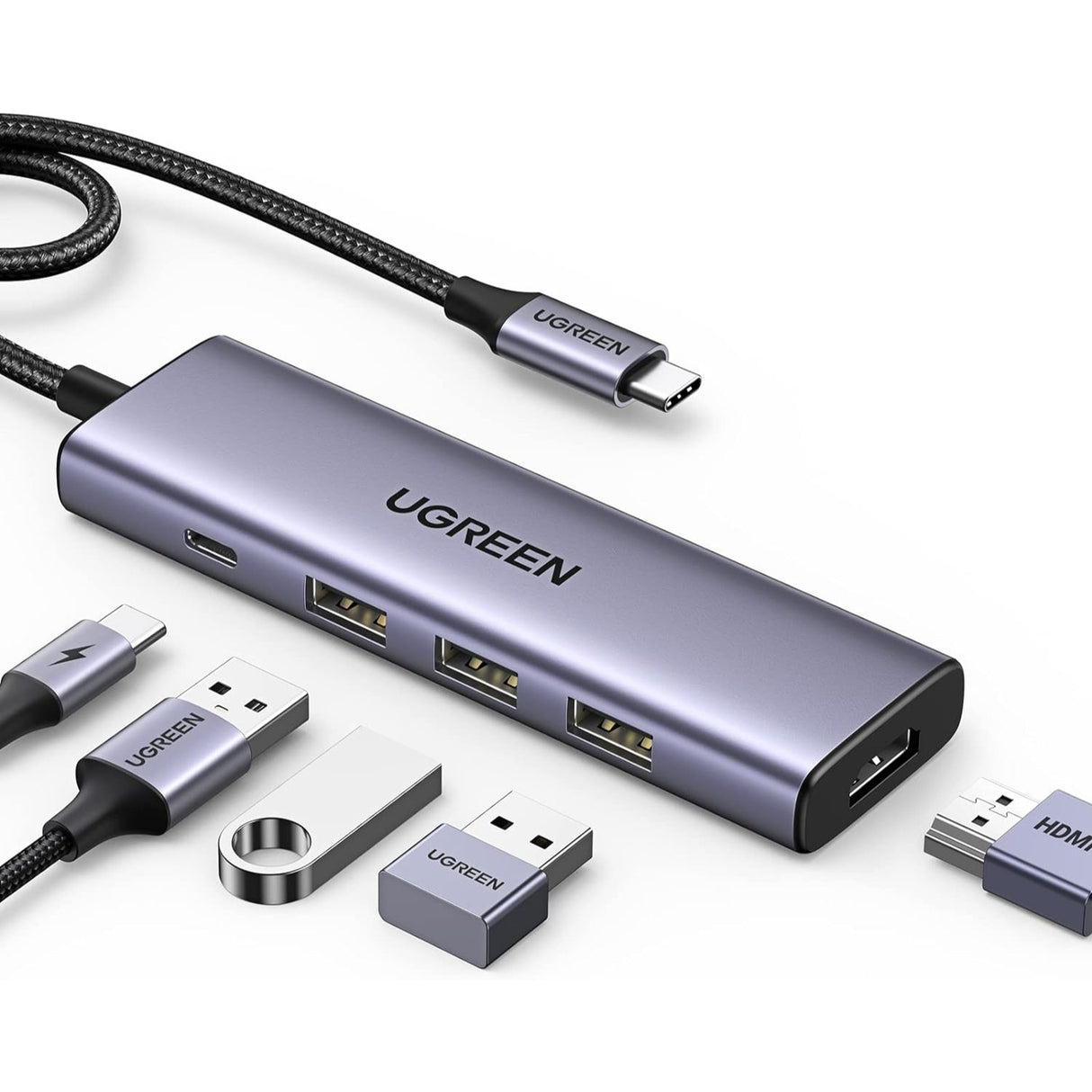 UGREEN Revodok Hub 5 en 1 Multipuerto USB-C 4K HDMI, Power Delivery 100 W, 3 puertos USB-A 3.0 de 5 Gbps