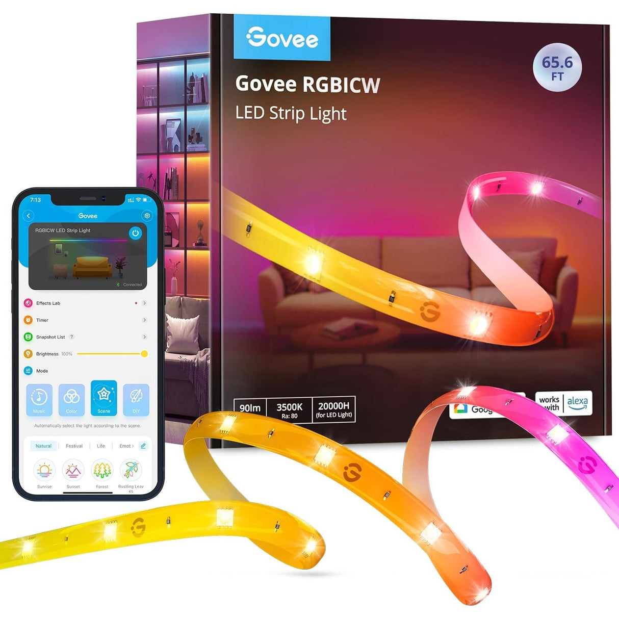 Govee RGBICW Tira LED WiFi con Blanco Cálido Multicolor de 20 metros