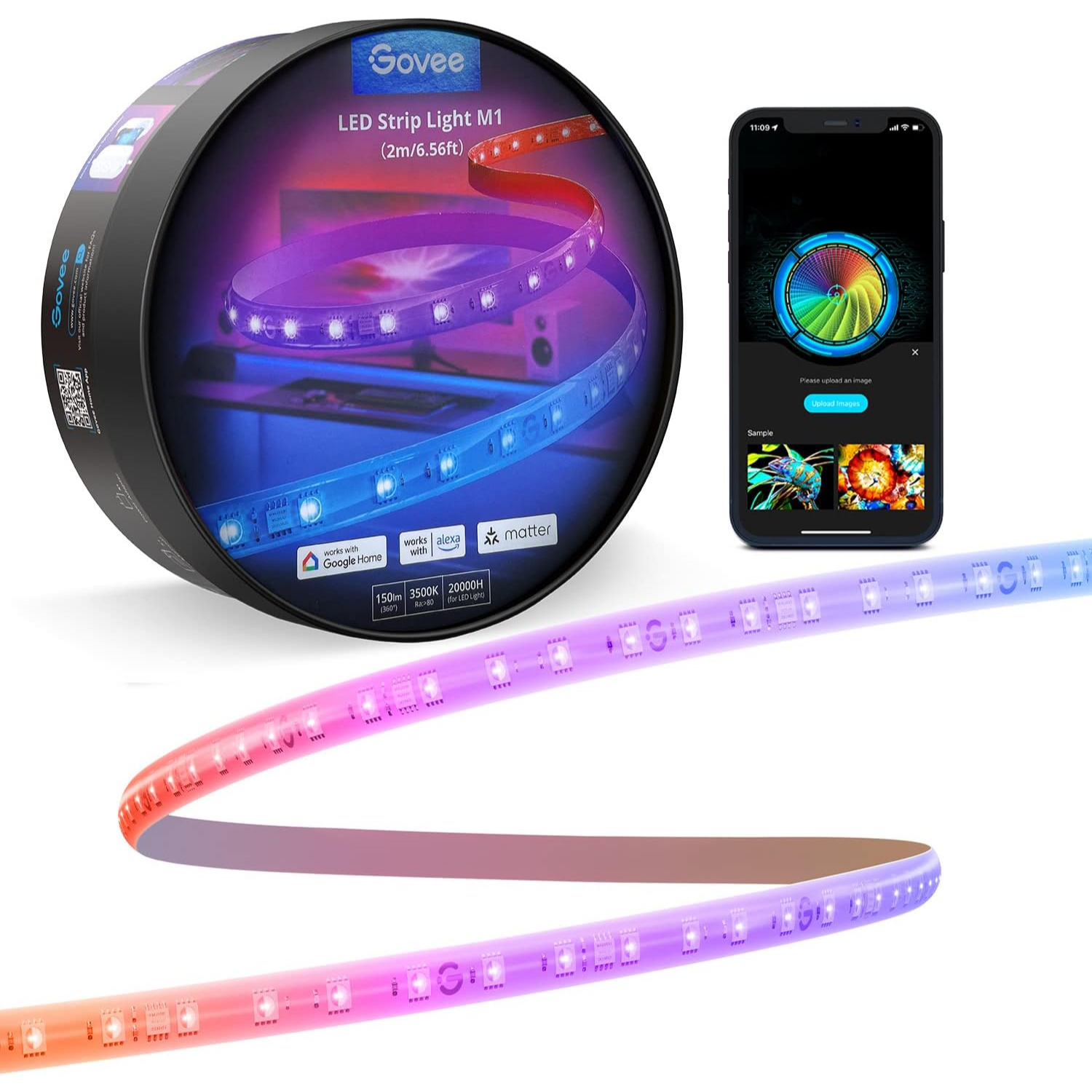 Govee LED Strip Light M1 2 Metros Compatible con Matter, Apple Home, Alexa, Google Assistant y SmartThings, RGBIC Mejorado