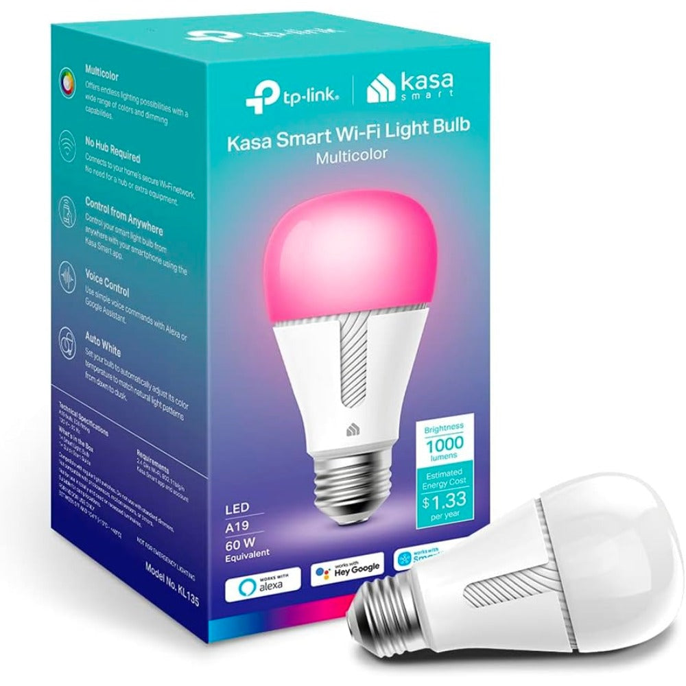 Kasa Smart Bulb foco regulable cambia de color, funciona con Alexa y Google Home, 1000 lúmenes, A19, 11W, WiFi, no requiere HUB