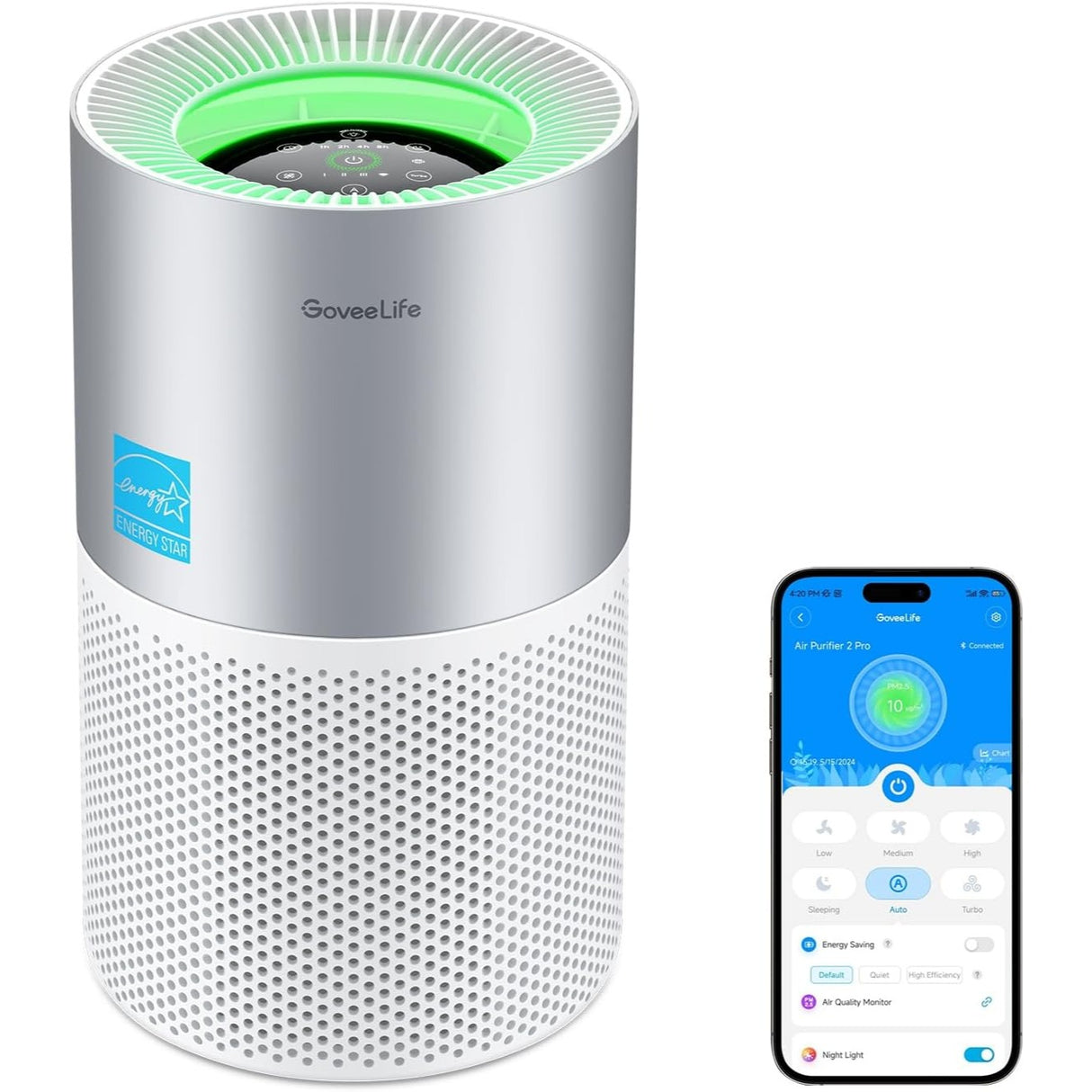 GoveeLife Smart Air Purifier 2 Pro con Sensor PM2.5, HEPA cubre hasta 108m²