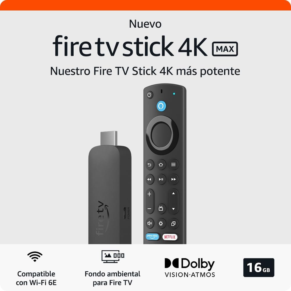 Nuevo Amazon Fire TV Stick 4K Max | Dispositivo de streaming compatible con Wi-Fi 6E y fondo ambiental