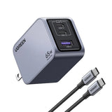 UGREEN 65W Nexode Pro 3 Puertos GaN Cargador Rápido con Cable USB-C 1.5 Metros