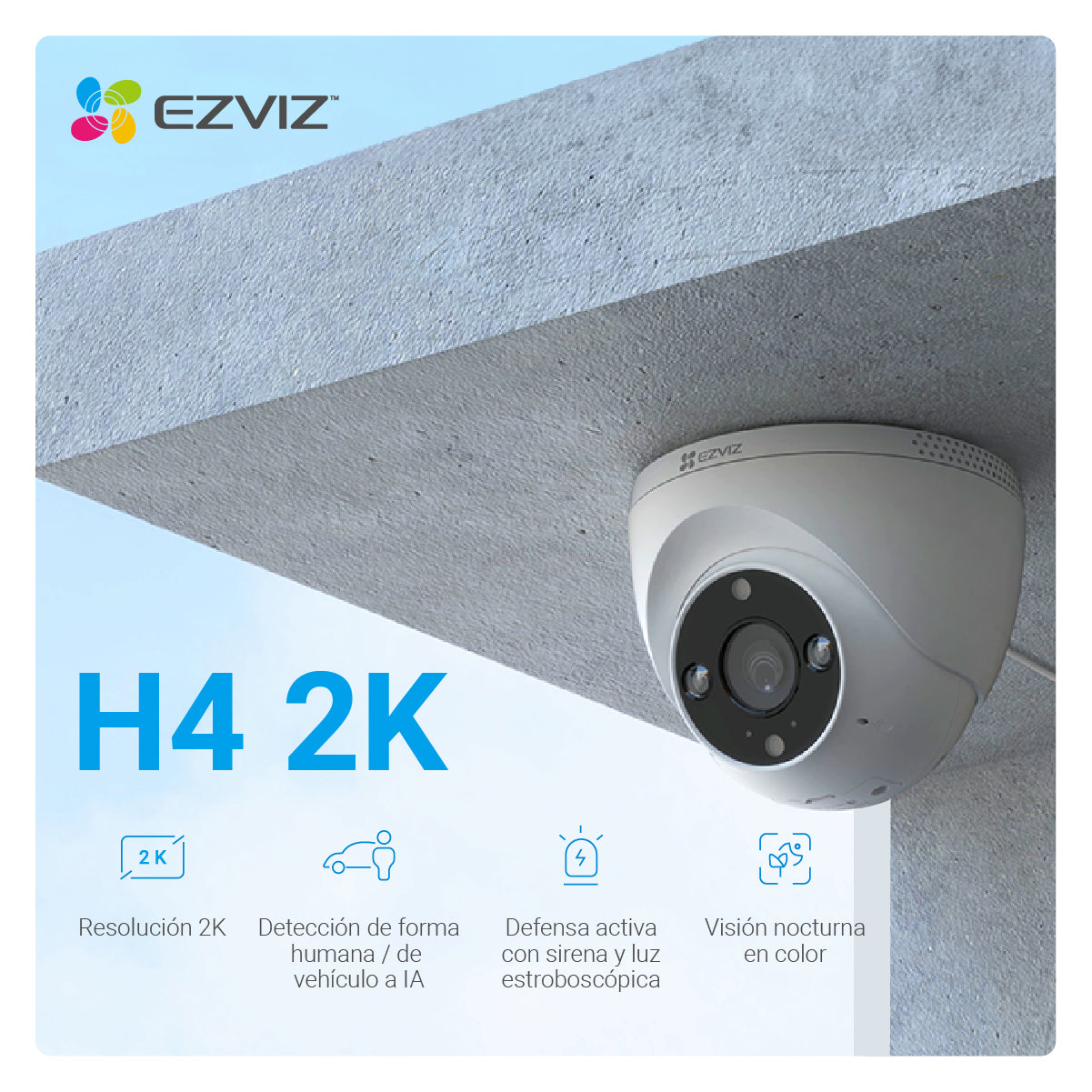 EZVIZ H4 Cámara 2K Wi-Fi inteligente | Para Interiores y Exteriores