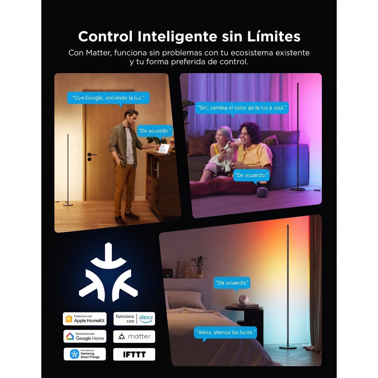 Govee Floor Lamp Basic RGBIC Lámpara de Pie 1000lm compatible con SmartThings, Alexa y Matter