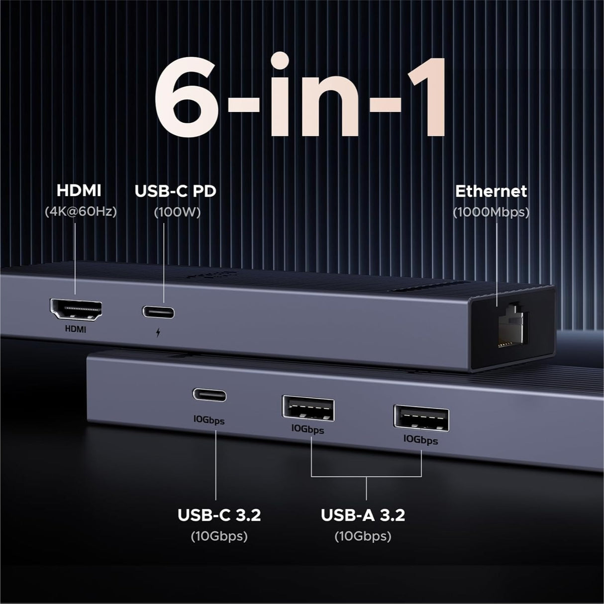 UGREEN Revodok Pro HUB 6 en 1 USB-C Gigabit Ethernet con 4K 60Hz HDMI 100W Puerto PD