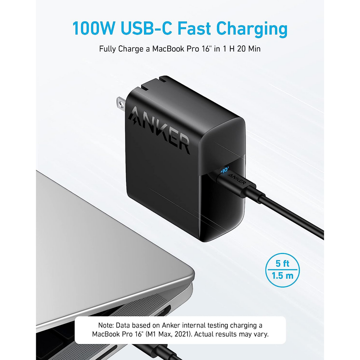 Anker 317 Cargador 100W USB-C Rápido PIQ 3.0 para MacBook Air/Pro, iPad Pro, y más (cable USB-C incluido)