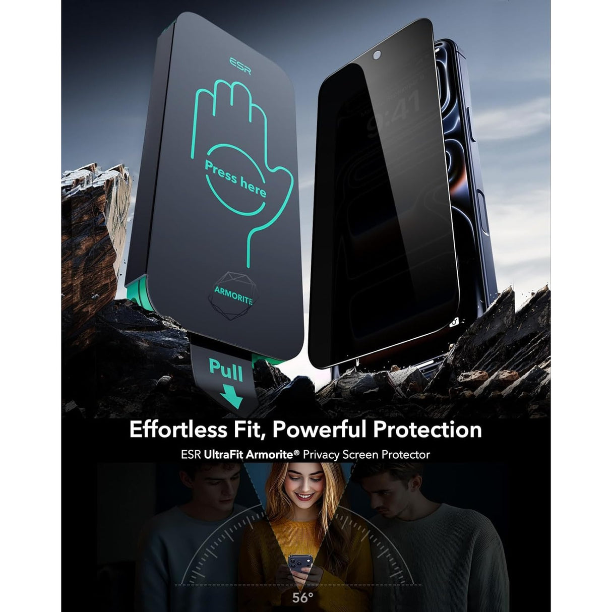 ESR Paquete de 3 Micas de Vidrio 9H+ Privacidad Antiespía Armorite para iPhone 17 Pro Max