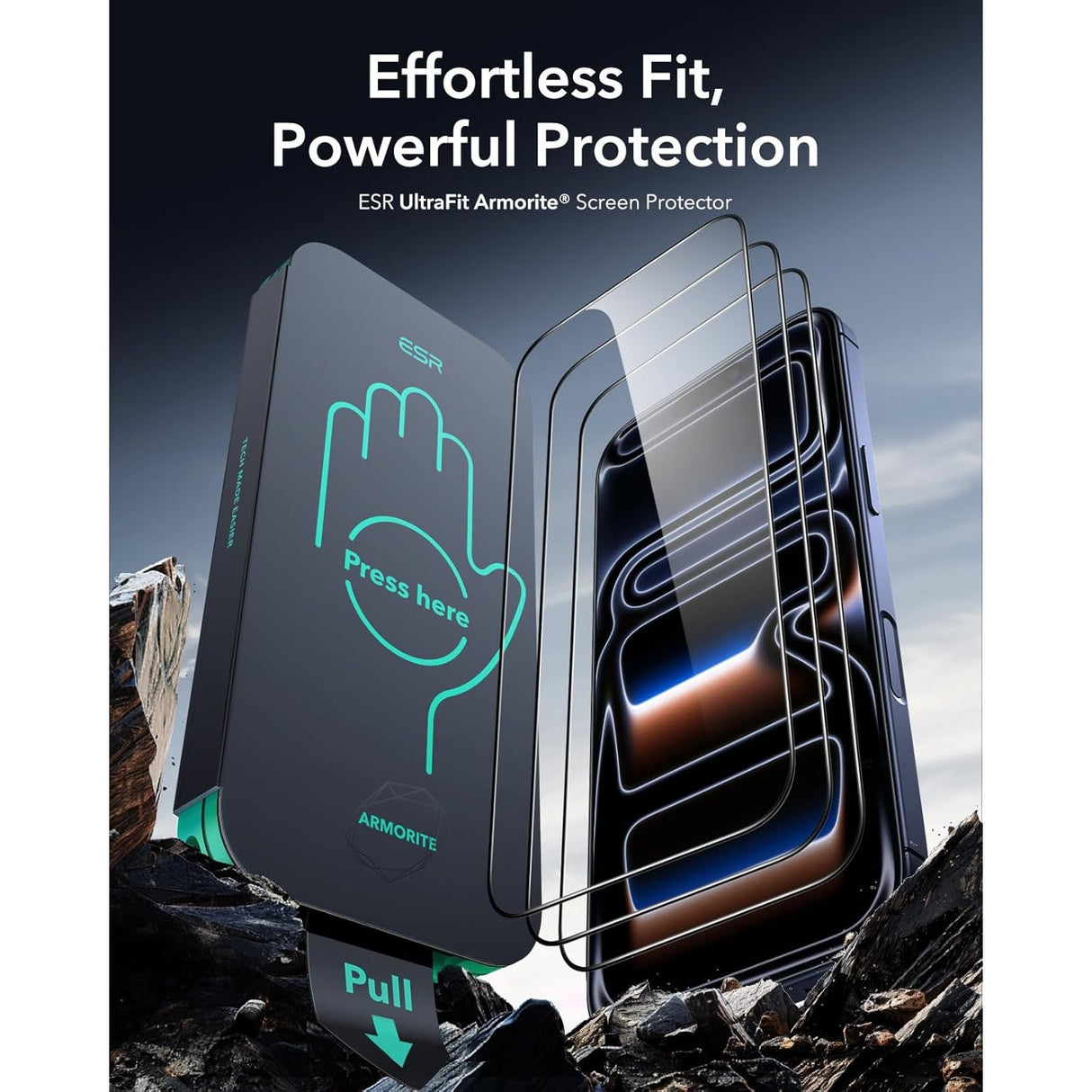 ESR Paquete de 3 Micas de Vidrio 9H+ Armorite UltraFit para iPhone 17 Pro con aplicador