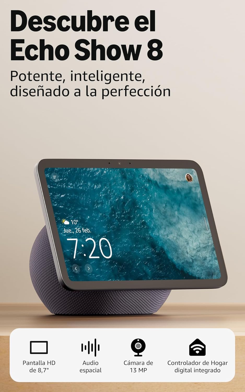 Amazon Echo Show 8 (última generación): pantalla HD de 8,7" con audio espacial y Alexa
