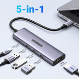 UGREEN Revodok Hub 5 en 1 Multipuerto USB-C 4K HDMI, Power Delivery 100 W, 3 puertos USB-A 3.0 de 5 Gbps