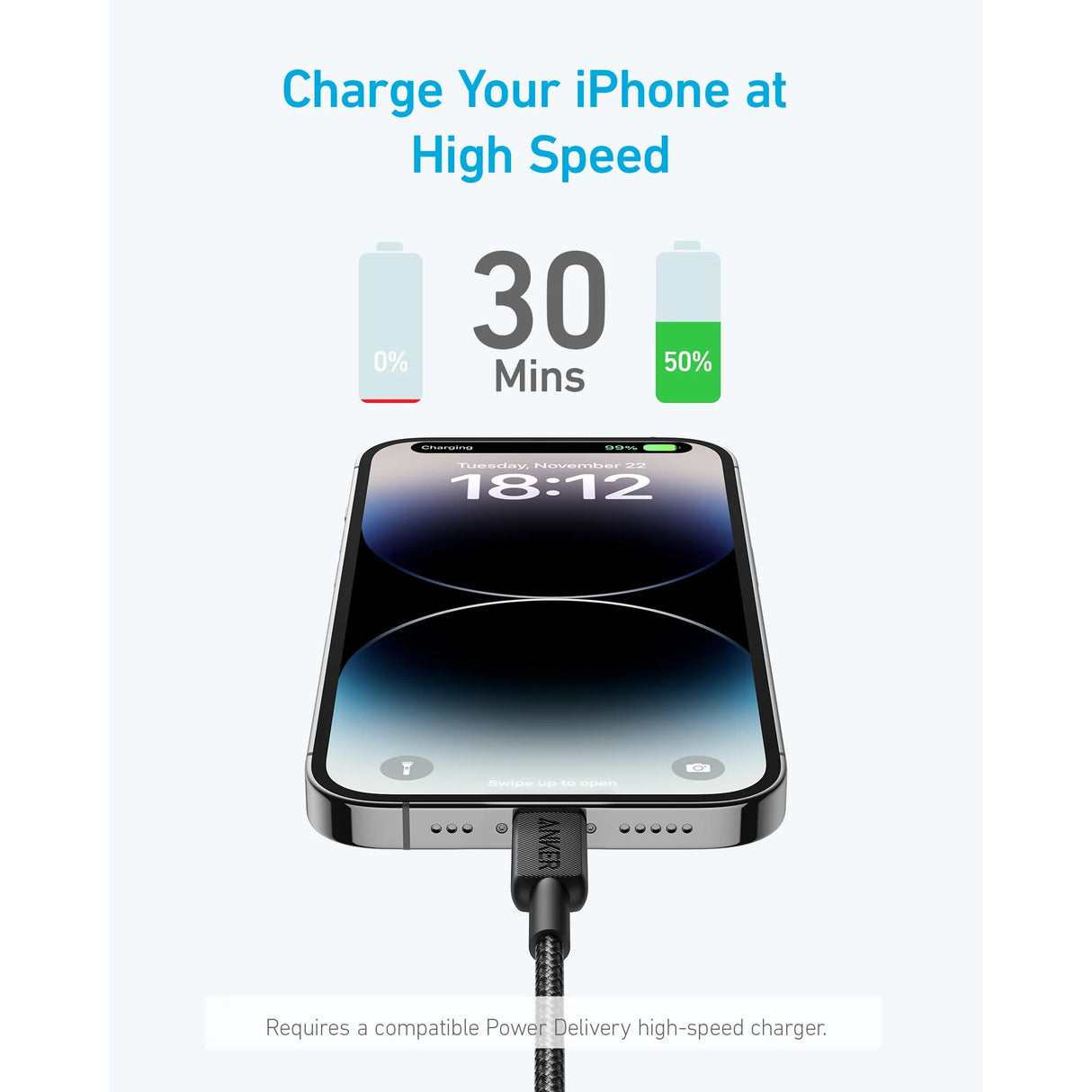 Anker 322 USB-C a Lightning Cable Trenzado de 1.8 metros MFi