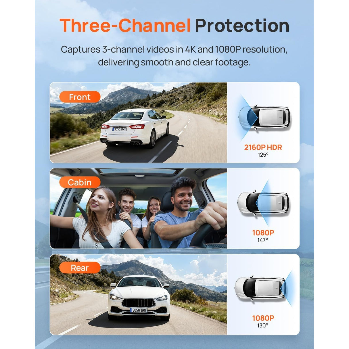 70mai 4K T800E Dash Cam de 3 Canales Frontal + Trasera + Interior + 64GB MicroSD Wi-Fi 6