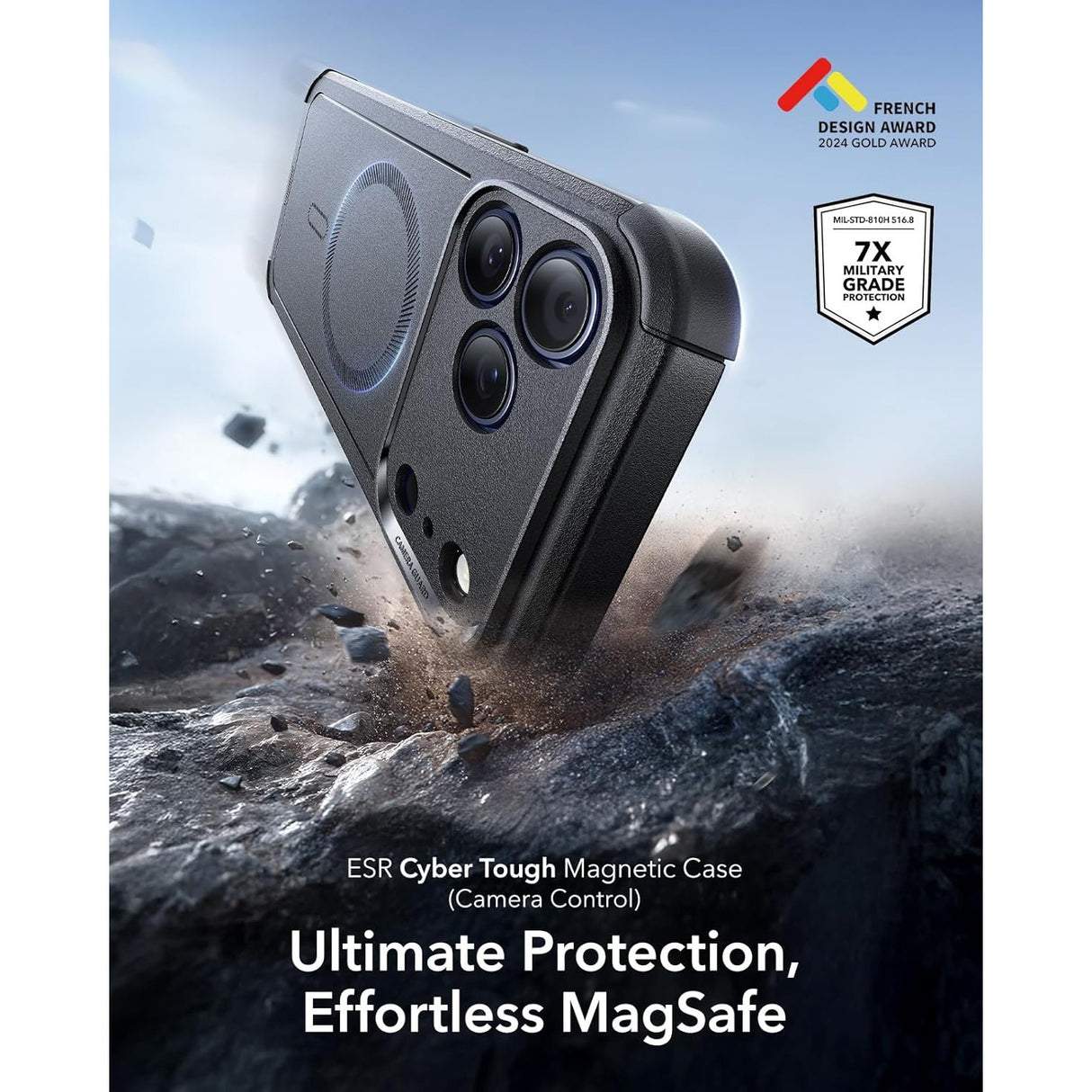 ESR iPhone 17 Pro Cyber Tough Magnetic Case con MagSafe y Control de Cámara Protección Grado Militar 7X