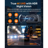 70mai 4K A810 Lite Set Dash Cam Frontal + Trasera + Control por Voz + 64GB MicroSD Soporta 4G LTE