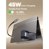 UGREEN Nexode 45W GaN Cargador con Cable USB-C Retráctil y 2 Puertos