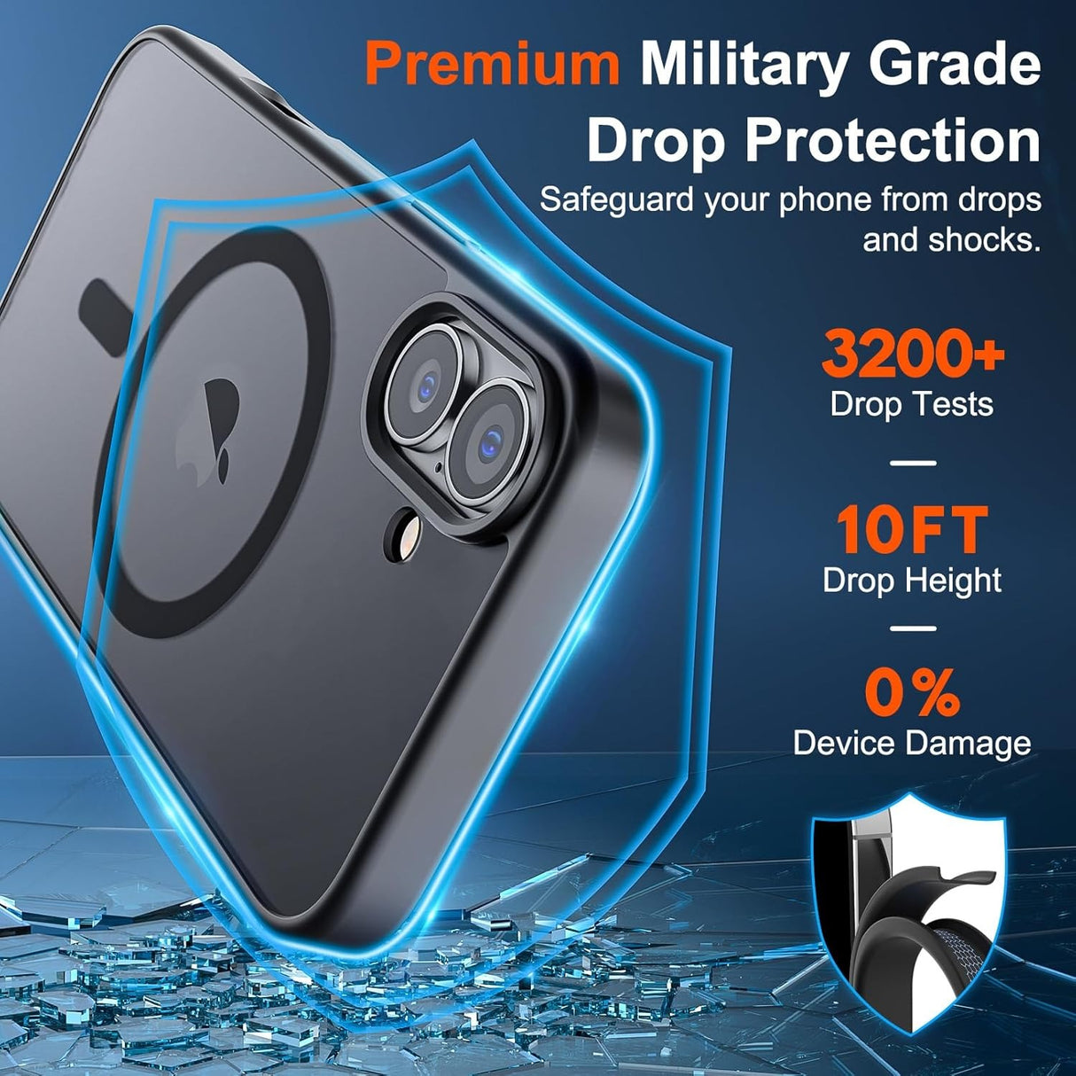 SUPFINE Case MagSafe para iPhone 17 Protección de Grado Militar Contra Caídas, Mate Translúcido