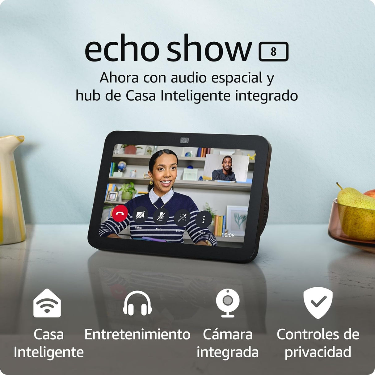 Amazon Echo Show 8 (3.ª generación) | Con audio espacial, hub de Casa Inteligente y Alexa