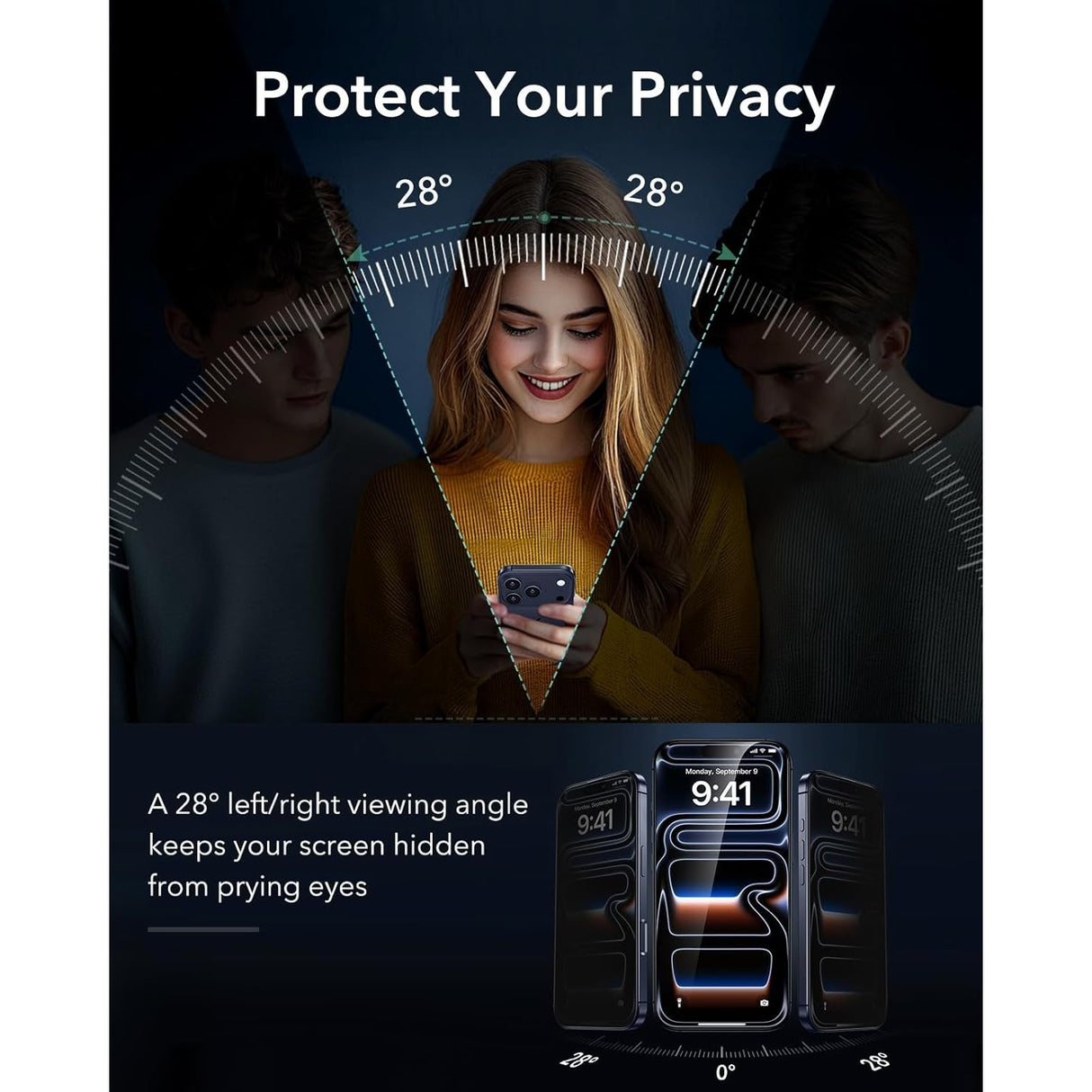 ESR Paquete de 3 Micas de Vidrio 9H+ Privacidad Antiespía Armorite para iPhone 17 Pro Max